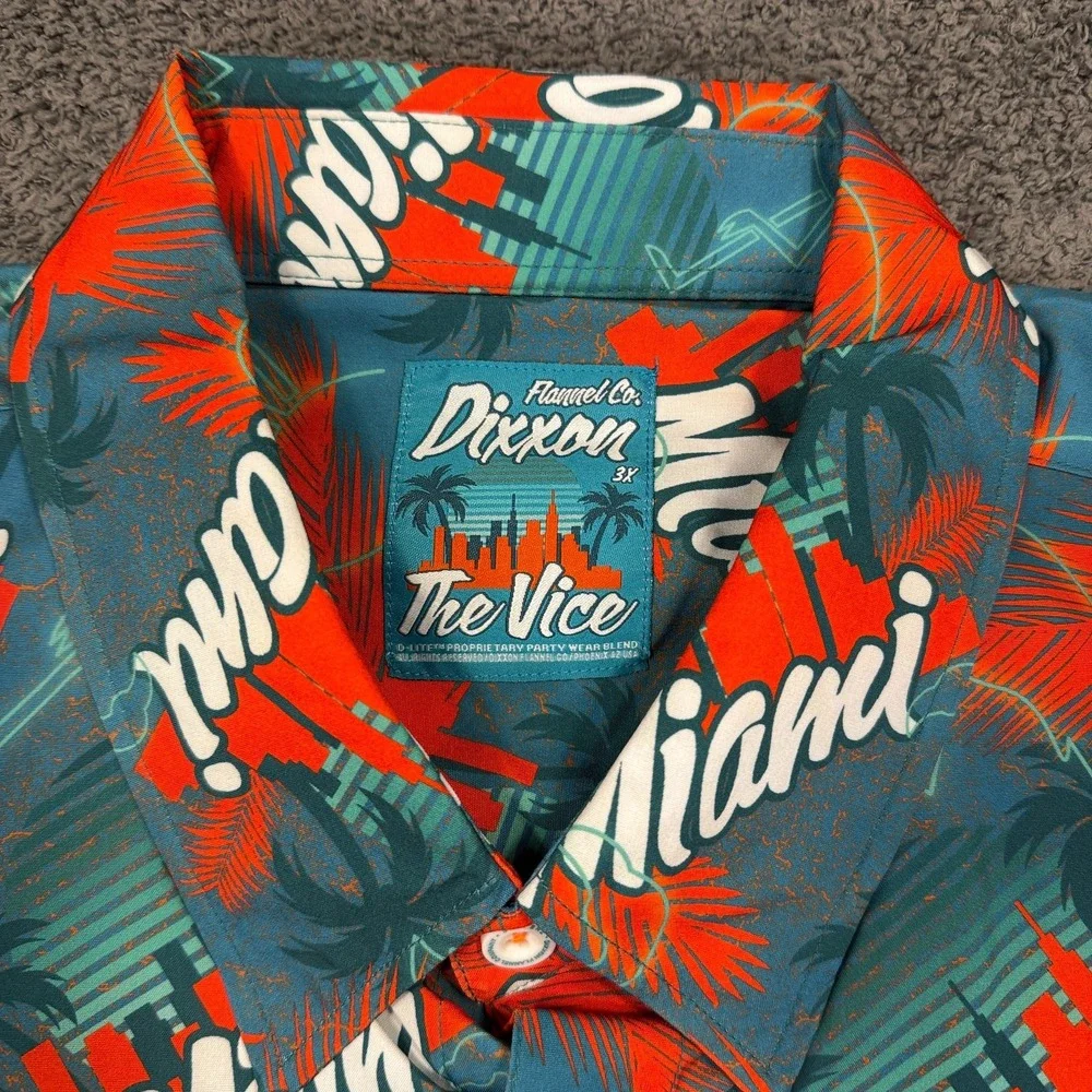 Dixxon The‎ Vice Miami Shirt Mens 3XL Blue Red Palm Tree Party Wear Button Up - Picture 3 of 11